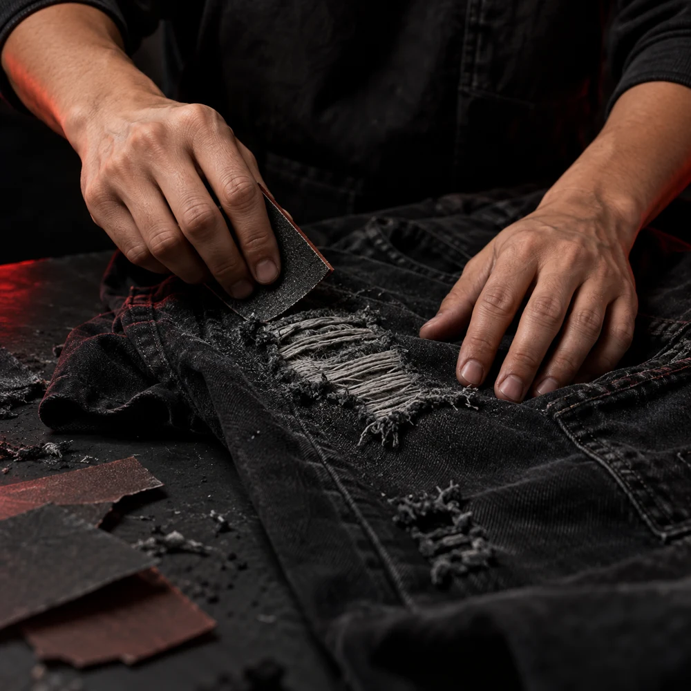 Distressing work: controlled abrasion / surface texture