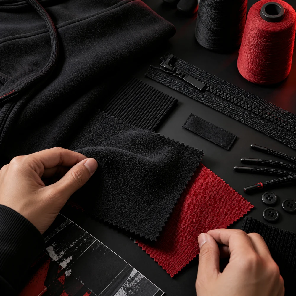 Fabric & trim selection: fabric swatches / finishing details